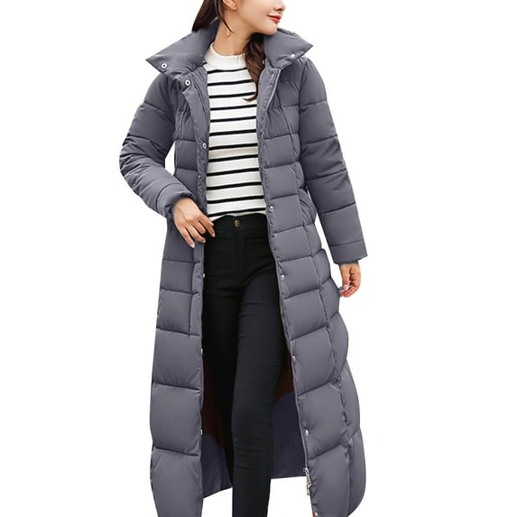 Lisingtool Winter Coats for Women's Solid Color Long Hooded Lace up Cotton Jacket Pocket Long Sleeve Coat Womens Coats Grey
