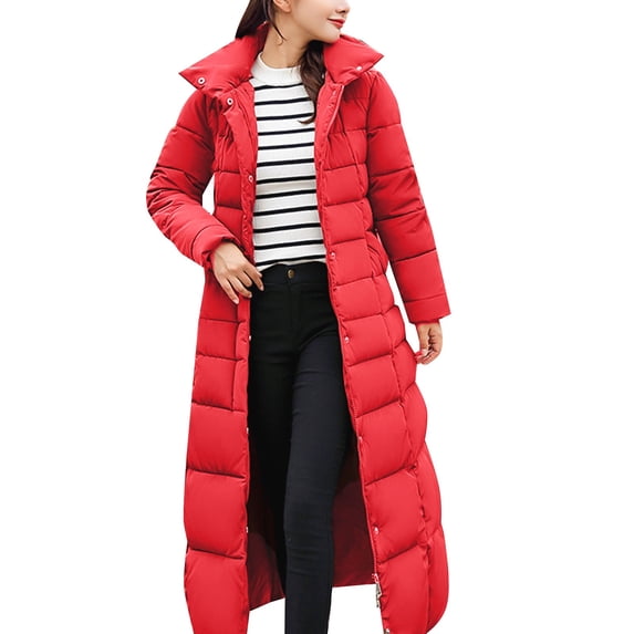 Lisingtool Winter Coats for Women's Solid Color Long Hooded Lace up Cotton Jacket Pocket Long Sleeve Coat Womens Coats Red