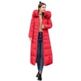 thumbnail image 1 of Lisingtool Winter Coats for Women's Solid Color Long Slim Hooded Detachable Collar Tie Warm Cotton Padded Pocket Long Sleeve Jacket Womens Tops Red, 1 of 9