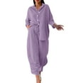 thumbnail image 1 of Lisingtool Women 2 Piece Retro Plus Size Cotton And Shirt Suit High Waist Slacks Suit Top Pants Long Sleeve Purple, 1 of 6