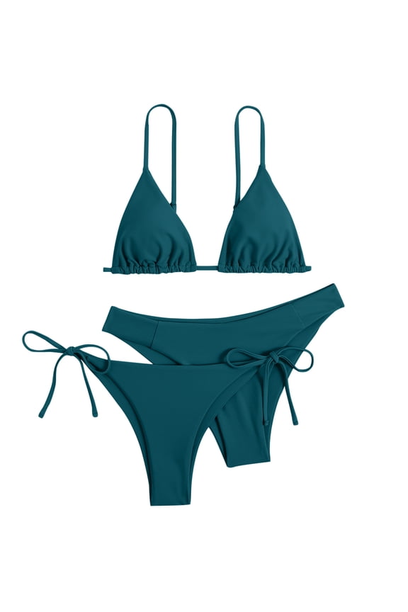 Women's Bikini Swimsuits Women 3Pc Bandeau Bandage Bikini Set Push up Brazilian Swimwear Beachwear Swimsuit Bikiniwear Womens Swimsuits Green