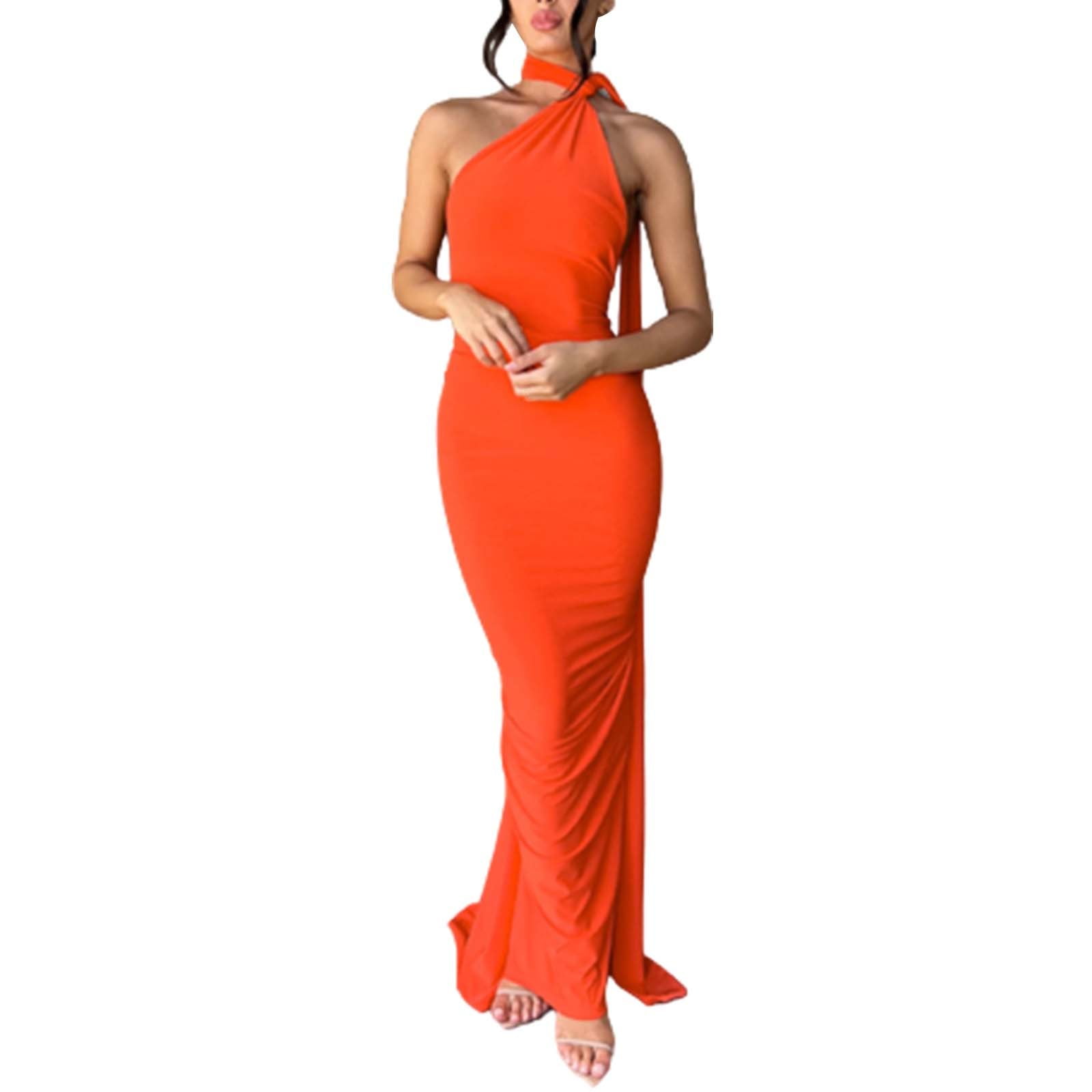 Lisingtool Women's Formal Dresses Women Backless Dress Bodycon Sleeveless Open  Back Maxi Dress Going out Elegant Party Cocktail Long Dress Wedding Guest  Dress Orange - Walmart.com