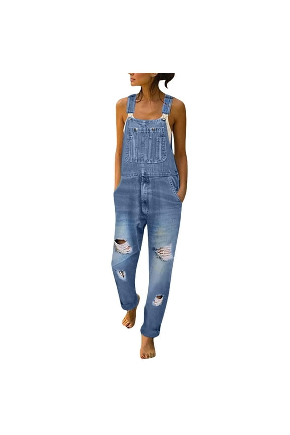 Women's Loose Fit Straight Denim Overall, L