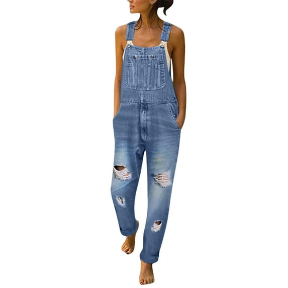 Lisingtool Women's Loose Fit Straight Leg Denim Overall, Size M