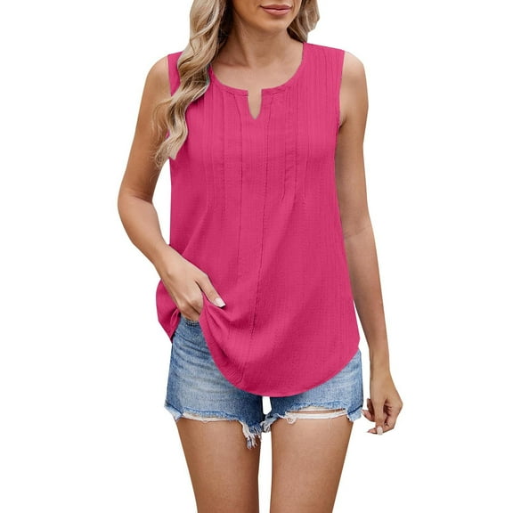 Lisingtool Women's New Solid Color V Neck Pull Strip Sleeveless Loose Chiffon Vest Women's Top Vest Suspender Strap Hot Pink
