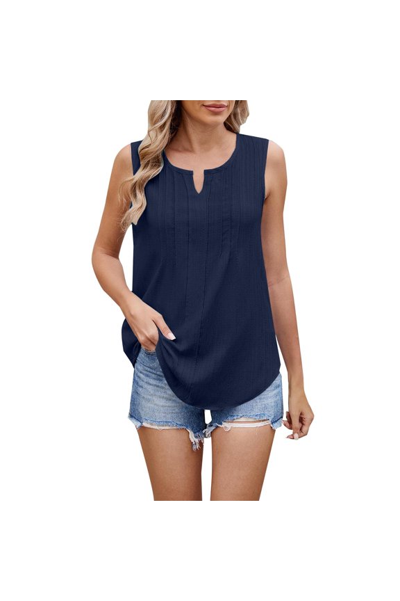 Women's New Solid Color V Neck Pull Strip Sleeveless Loose Chiffon Vest Women's Top Vest Suspender Strap Navy