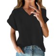thumbnail image 1 of Lisingtool Women's V Neck Batwing Sleeve Tops Summer Basic Short Sleeve T Shirts Loose Fit Tees 2025 Black, 1 of 4