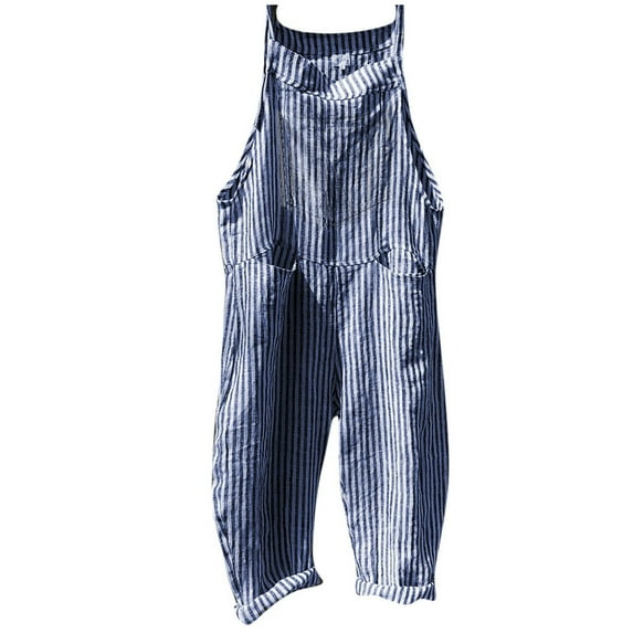 Lisingtool Womens Overalls Fashion Women Pocket Bandage Sleeveless Jumpsuit Stripe Bodysuit Playsuit Romper Jumpsuits for Women Dressy Blue
