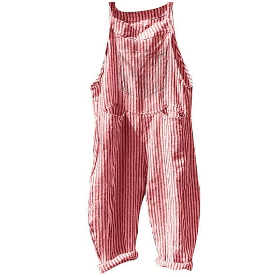 Lisingtool Womens Overalls Fashion Women Pocket Bandage Sleeveless Jumpsuit Stripe Bodysuit Playsuit Romper Jumpsuits for Women Dressy Red
