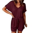 thumbnail image 1 of Lisingtool Womens Overalls Rompers for Women V Neck Summer Casual Loose Short Sleeve Jumpsuits Elastic Waist Summer Outfits with Pockets Jumpsuits for Women Dressy Wine, 1 of 7