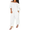 thumbnail image 1 of Lisingtool Womens Overalls Women Casual Solid Cold Shoulder Long Sleeve Jumpsuit Loong Siamese Plus Size Pocket Rompers Jumpsuits for Women Dressy White, 1 of 6