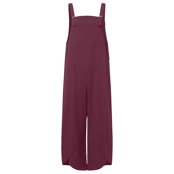 Lisingtool Womens Overalls Women Fashion Casual Solid Pocket Romper Long Playsuit Strap Button Jumpsuits for Women Dressy Purple