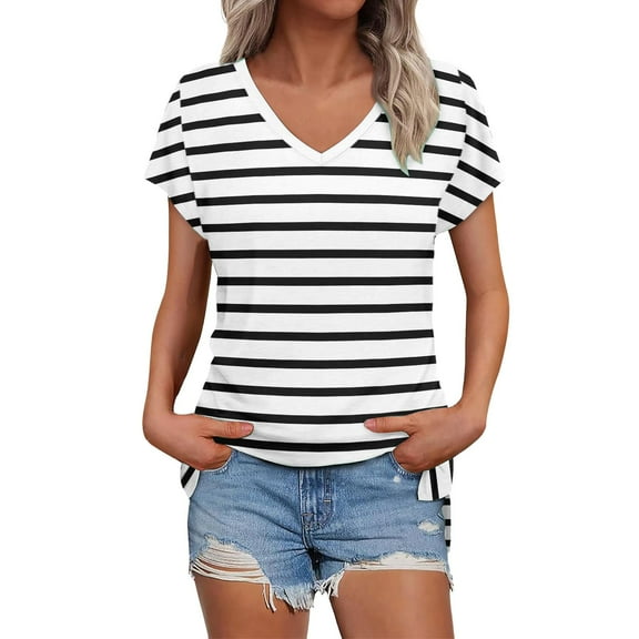 Lisingtool Womens Summer Daily Casual V Neck Shirts Short Sleeve Tops Blouses Loose Fit Shirt White