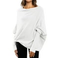 thumbnail image 1 of Lisingtool Womens Sweaters Fall Sweaters for Women Asymmetric Draped Jumper Long Batwing Sleeve off The Shoulder Sweater Slouchy Knit Pullover Long Sleeve Tops White, 1 of 7