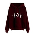 thumbnail image 1 of Lisingtool Womens Tops Ladies Round Neck Long Sleeve Musical Note Print Solid Color Hooded Sweatshirt Fashion Loose Top Essential Hoodies Wine, 1 of 3