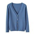 thumbnail image 1 of Lisingtool Womens Tops Women's Spring and Autumn Leisure Loose Solid Long Sleeve V Neck Button Knitted Soft Cardigan Coat Cardigan Sweaters for Women Blue, 1 of 5