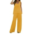 thumbnail image 1 of Lisingtool Workout Sets for Women 2 Piece Outfits Boho Casual Solid Color Vest Sleeveless Top Loose Wide Leg Pants Trousers Two Piece Set Suit Sets for Women Clothing Yellow, 1 of 5