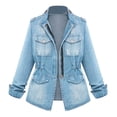 thumbnail image 1 of Lisingtool coats for women Plus Size Casual Womens Ladies Denim Oversize Jeans Chain Jacket Pocket Coat White M, 1 of 4