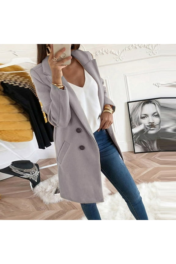 coats for women Woman Long Wool Coat Elegant Blend Coats Slim Female Long Coat Outerwear Jacket Grey XXL