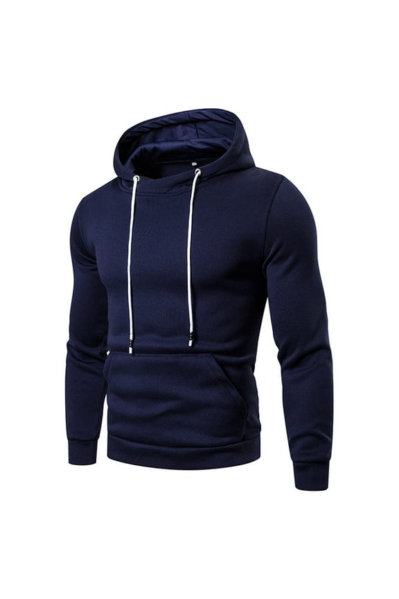 hoodies for men Men's Sweater Solid Color Loose Large Size Hooded Sweater Top Navy