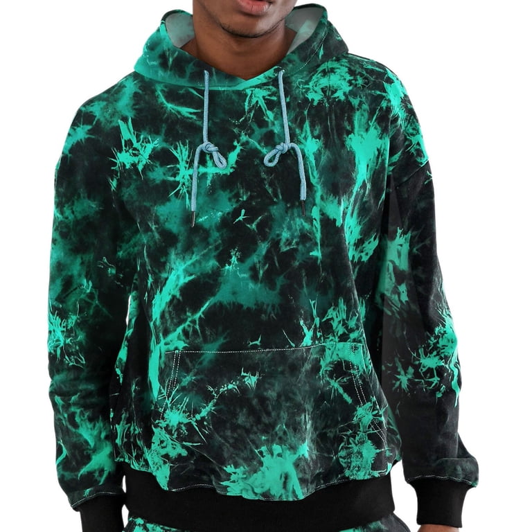 Lisingtool Trendy Adult Men's Hoodie, Casual Color Block Tie-Dye