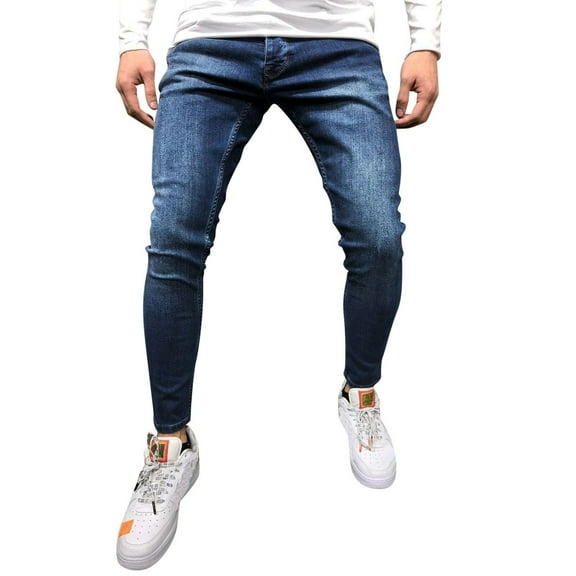 Lisingtool mens jeans mens casual fitness solid bodybuilding pocket skin full length sports pants skinny jeans men navy