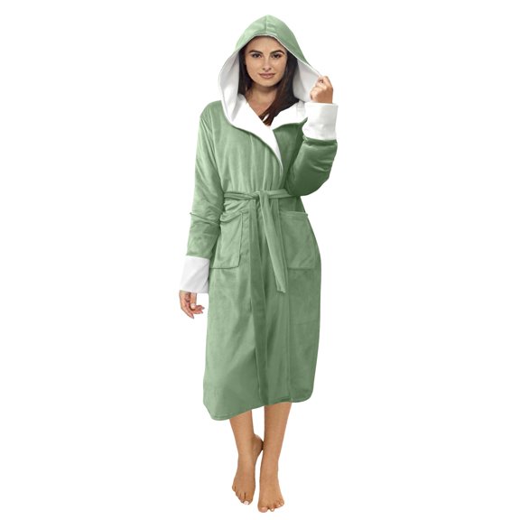 Lisingtool pajamas for women women winter lengthened shawl bathrobe home clothes long sleeved robe coat womens pajama sets mint green