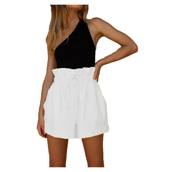 Lisingtool shorts for women Women's Summer Casual Cotton And Linen Large Size Loose Drawstring Shorts White