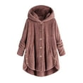 thumbnail image 1 of Lisingtool winter coats for women Women Plus Size Button Tops Hooded Loose Cardigan Wool Coat Winter Jacket hoodies for women Pink, 1 of 8