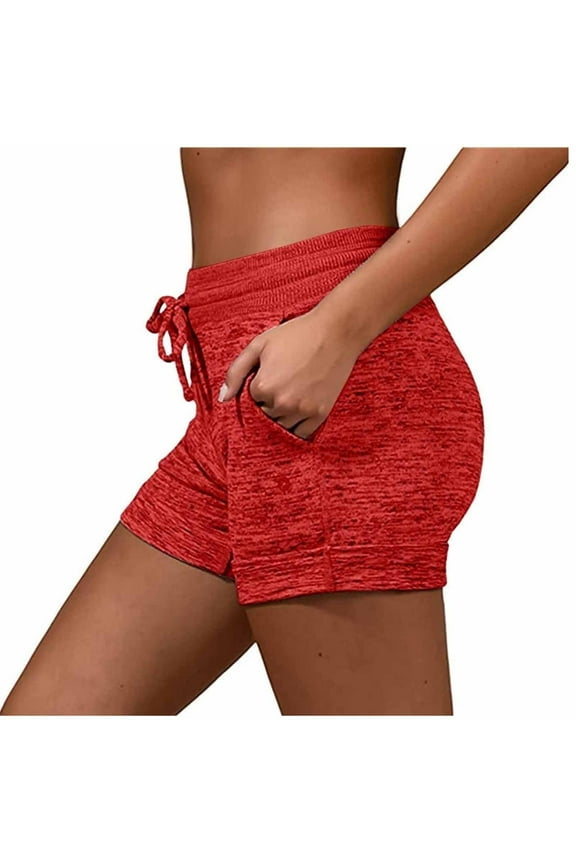 yoga shorts Women Soft and Comfy Activewear Lounge Shorts with Pockets and Drawstring Red