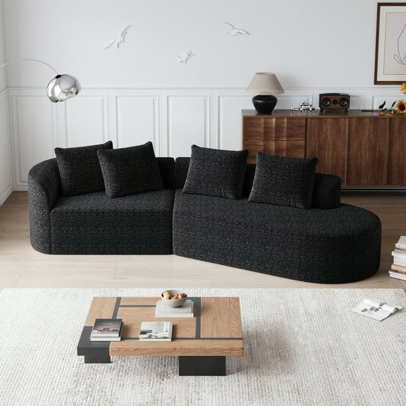 Lisonu 112" Oversized Cloud Couch, 4-Seater Extra Deep Seat Sectional Sofa in Plush Chenille, High-Resilience Foam, Black