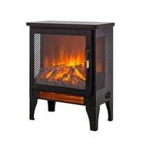 Lisonu 17-Inch Freestanding Electric Fireplace Stove, Portable Indoor Heater with 3-Sided 3D Flame View and 2 Heat Settings, Black