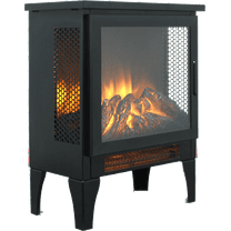 Lisonu 18-Inch Freestanding Electric Fireplace Heater, 1400W Stove with 3-Sided View and Realistic 3D Flame Effect, Portable Indoor Space Heater, Antique Black