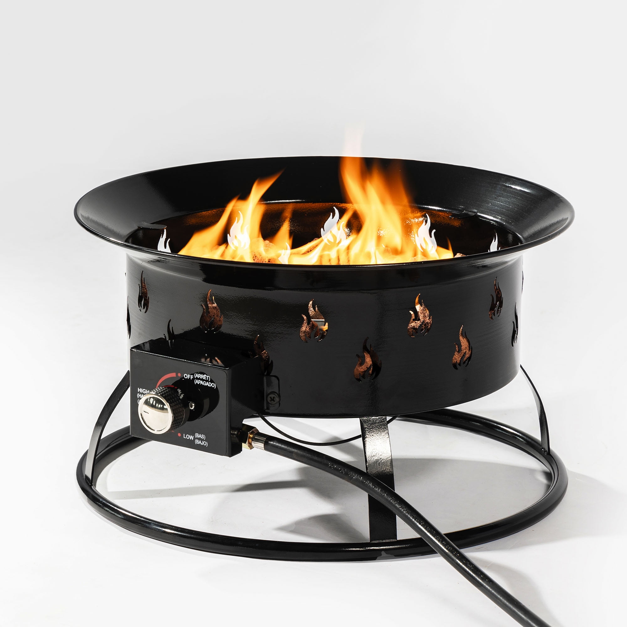Lisonu 19" Propane Gas Fire Pit, 50000 BTU Round Steel Fire Pit for Outside Patio Deck Garden Backyard-Black