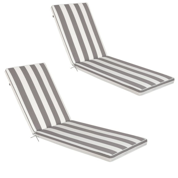 Lisonu 2-Pack Outdoor Chaise Lounge Cushions, Grey/White Weather-Resistant Replacement Cushions with Adjustable Straps, 74.41x22.05x2.76 inches