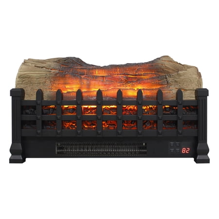 Lisonu 20-Inch Electric Fireplace Log Set Insert, Freestanding Indoor Heater with Realistic 3D Flame, Remote Control, and Timer, Antique Black