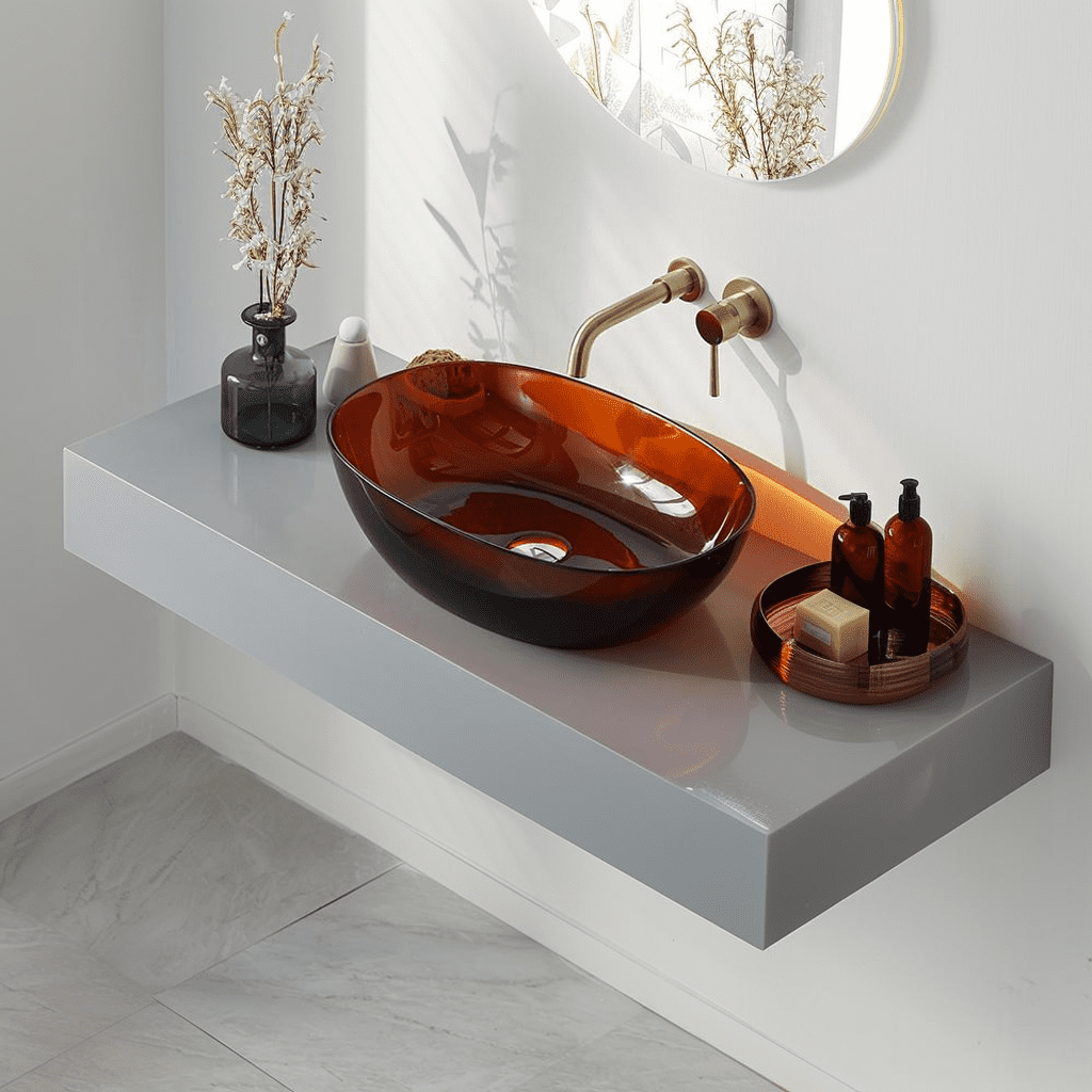 Lisonu 22" Brown Resin Vessel Bathroom Sink Modern Art Contemporary Design Non-Porous Surface for Home Office Hotel