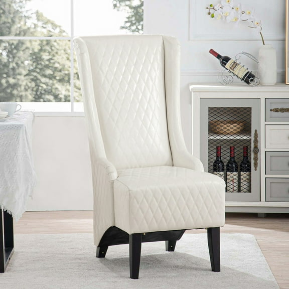 Lisonu 23.03" Wide Faux Leather High-Back Wingback Accent Chair – White Modern Padded Living Room & Bedroom Side Chair with Birch Legs, PU Foam
