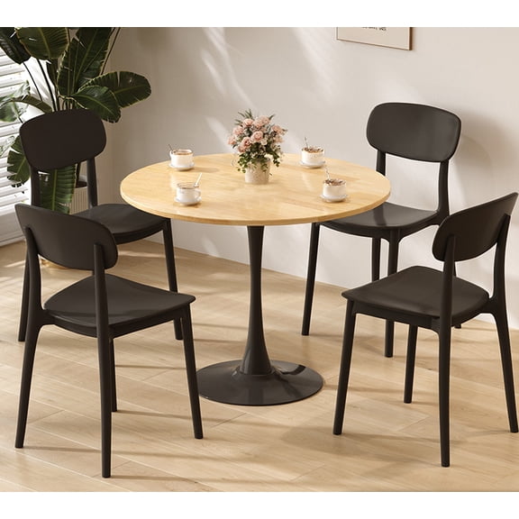 Lisonu 24" Round Tulip Dining Table, Modern Kitchen Table with Natural Wood MDF Top & Steel Pedestal Base, Mid-Century Coffee Table for Small Spaces, Living Room