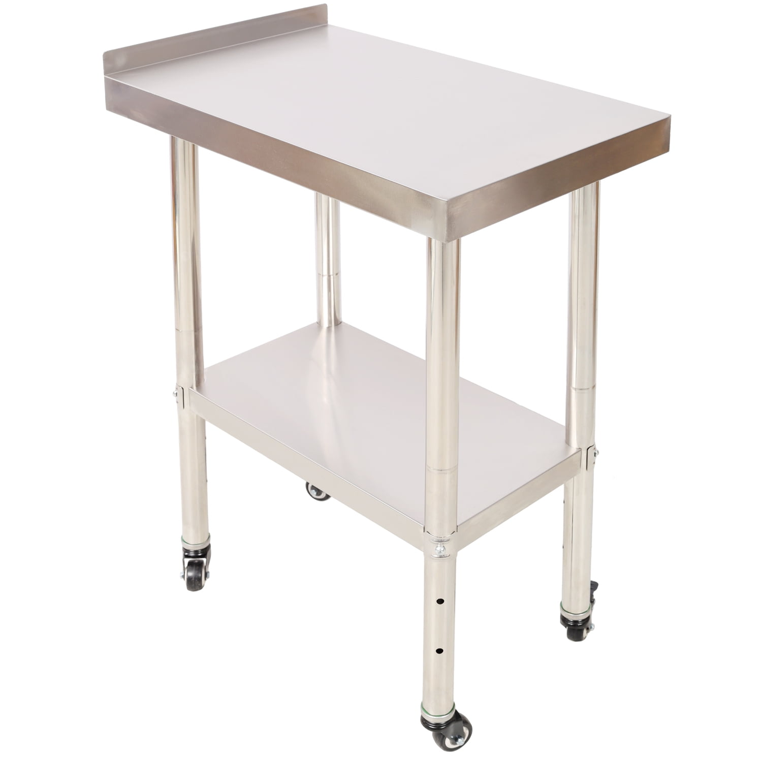 Lisonu 24x15 Inch Stainless Steel Prep Table, Heavy Duty Commercial Work Table with Backsplash, Adjustable Undershelf and Locking Casters for Kitchen, Restaurant, Garage
