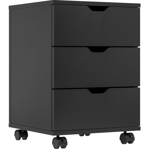 Lisonu 3-Drawer Mobile File Cabinet Under Desk – Rolling Wood Filing Cabinet with Locking Casters, 22.16 in H Compact Vertical File Storage for Home Office, Black, Non-Assembled