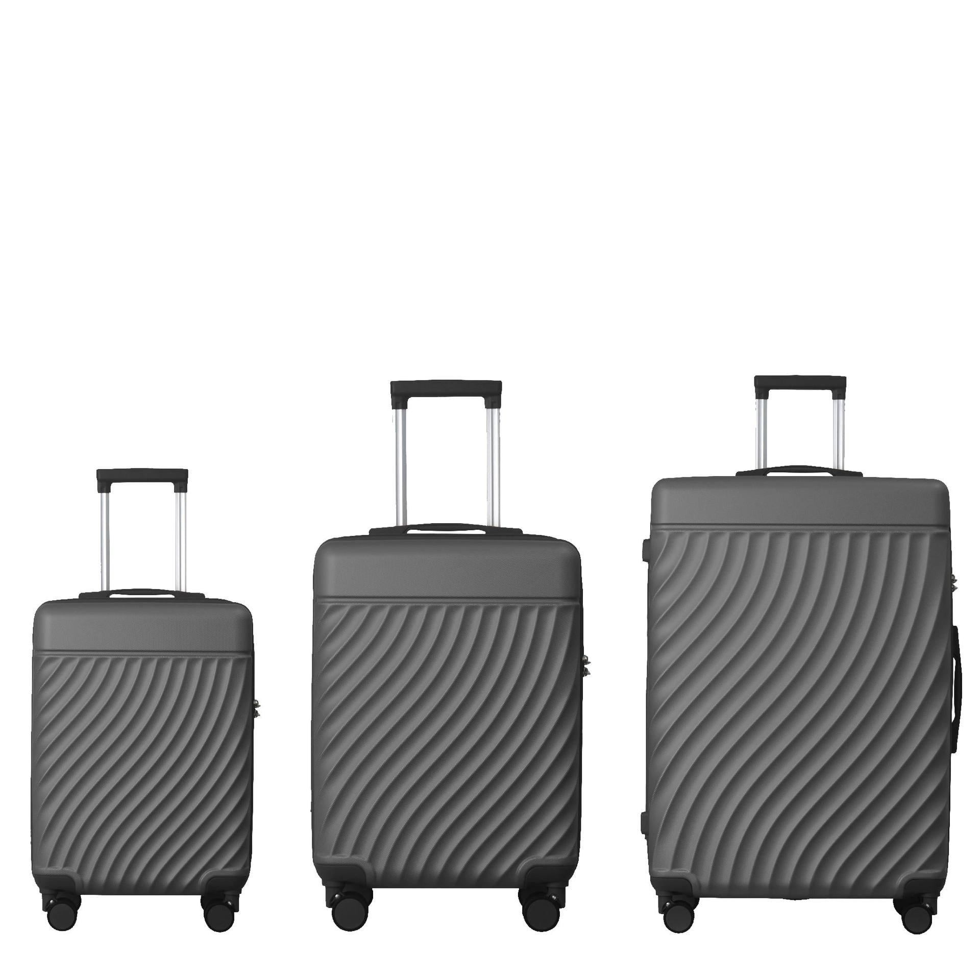 Lisonu 3-Piece Luggage Set, Gray Hardshell Suitcase Set with Spinner Wheels & TSA Lock, Durable ABS Travel Trolley, 20" 24" 28"