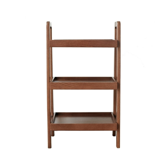 Lisonu 3-Tier A-Frame Bookshelf, 31.5" Tall Solid Oak Wood Etagere Bookcase, Freestanding Display Shelf for Living Room, Bedroom, and Office, Walnut