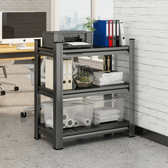 Lisonu 3-Tier Metal Shelf, 31.5" Heavy-Duty Freestanding Storage Rack with Adjustable Shelves, Cold-Rolled Steel Utility Shelving Unit for Garage, Kitchen, Office, Black