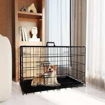 Lisonu 30-Inch Foldable Dog Crate, Double Door Metal Dog Kennel with Divider Panel & Removable Tray, Portable Pet Cage for Travel, Training & Home, Black