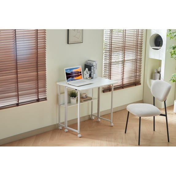 Lisonu 31.5" Folding Desk for Small Spaces, White Compact Computer Desk with Foldable Design for Home Office, Bedroom, Study