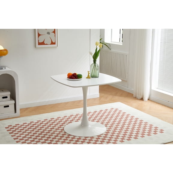 Lisonu 31.5 Inch Square Dining Table, Modern Minimalist Kitchen Table, MDF Top with Metal Legs, Small Space Bistro Table, Matte White