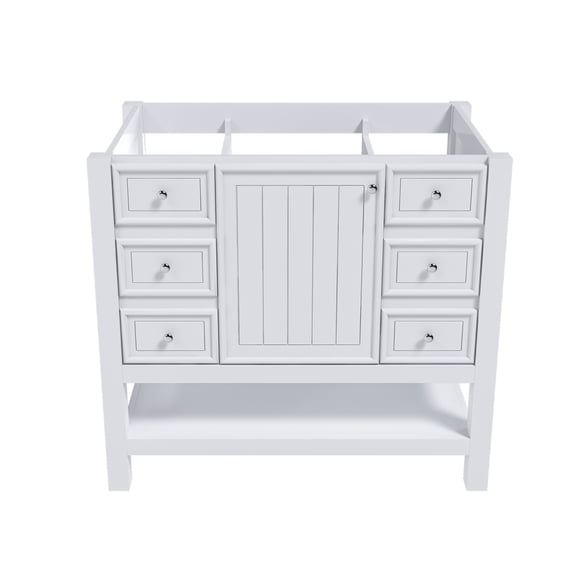 Lisonu 36-inch Bathroom Vanity Cabinet Base Only, Freestanding Storage Cabinet with Door, 3 Drawers & Shelf, Solid Wood & MDF Frame, Soft-Closing Hardware, White