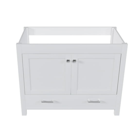 Lisonu 42-inch Bathroom Vanity Cabinet Base Only, Freestanding Storage Cabinet with 2 Doors, Drawer & Shelves, Solid Wood & MDF Frame, Soft-Closing Hinges, White