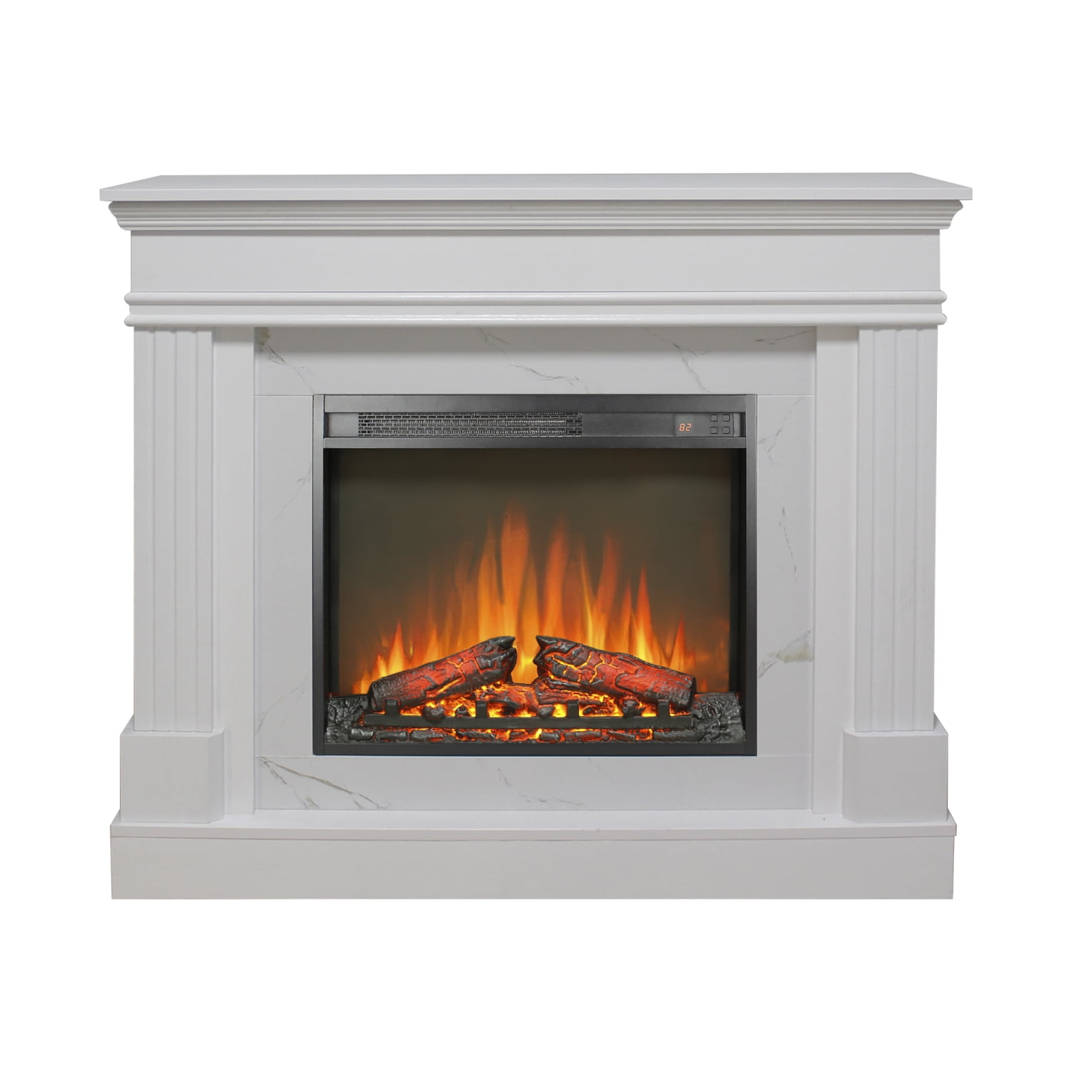 Lisonu 44" Nordic White Electric Fireplace Mantel with Realistic 3D Flame, Faux Stone Texture Surround & Remote Control for Cozy Living Room Decor